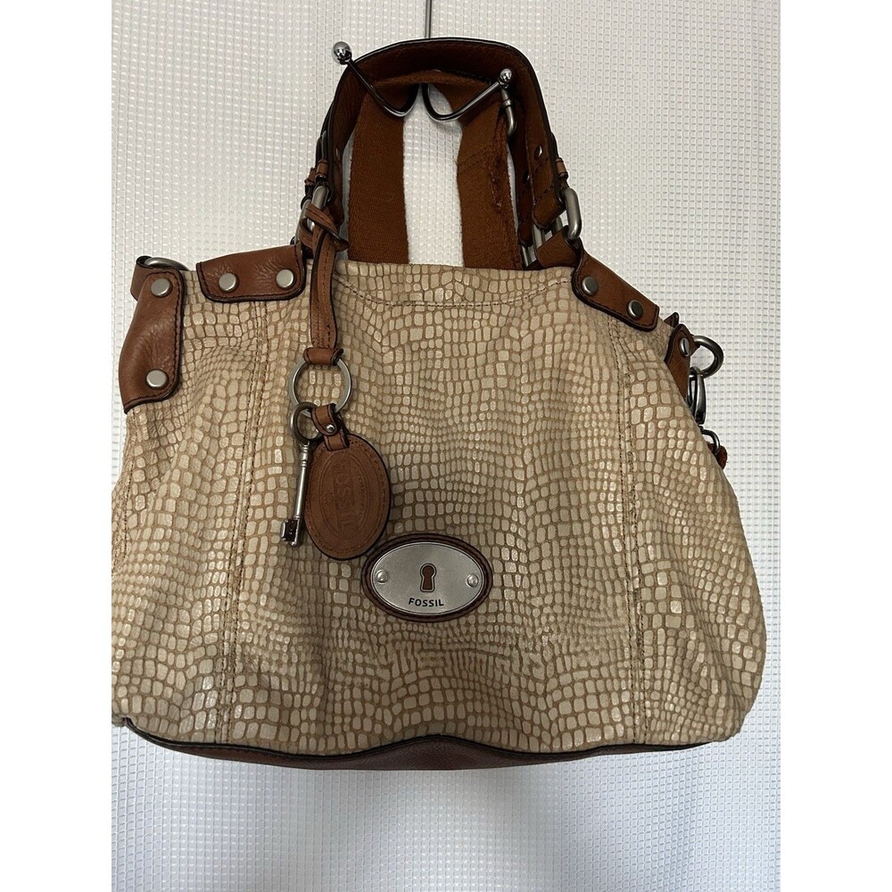 Fossil Maddox Croc-Embossed Leather Satchel Vintage-Inspired Bag